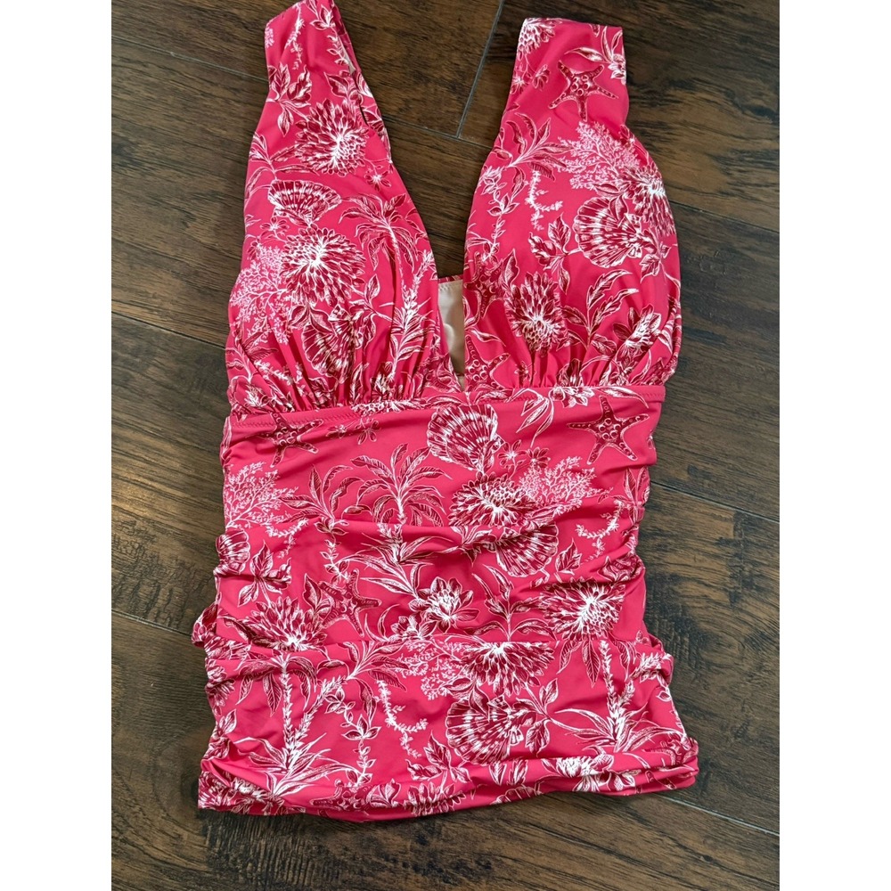 Garnet Hill Pink Tankini Swim Top & Skirt Ruched Sides Floral Paisley 12/14 - Picture 3 of 8